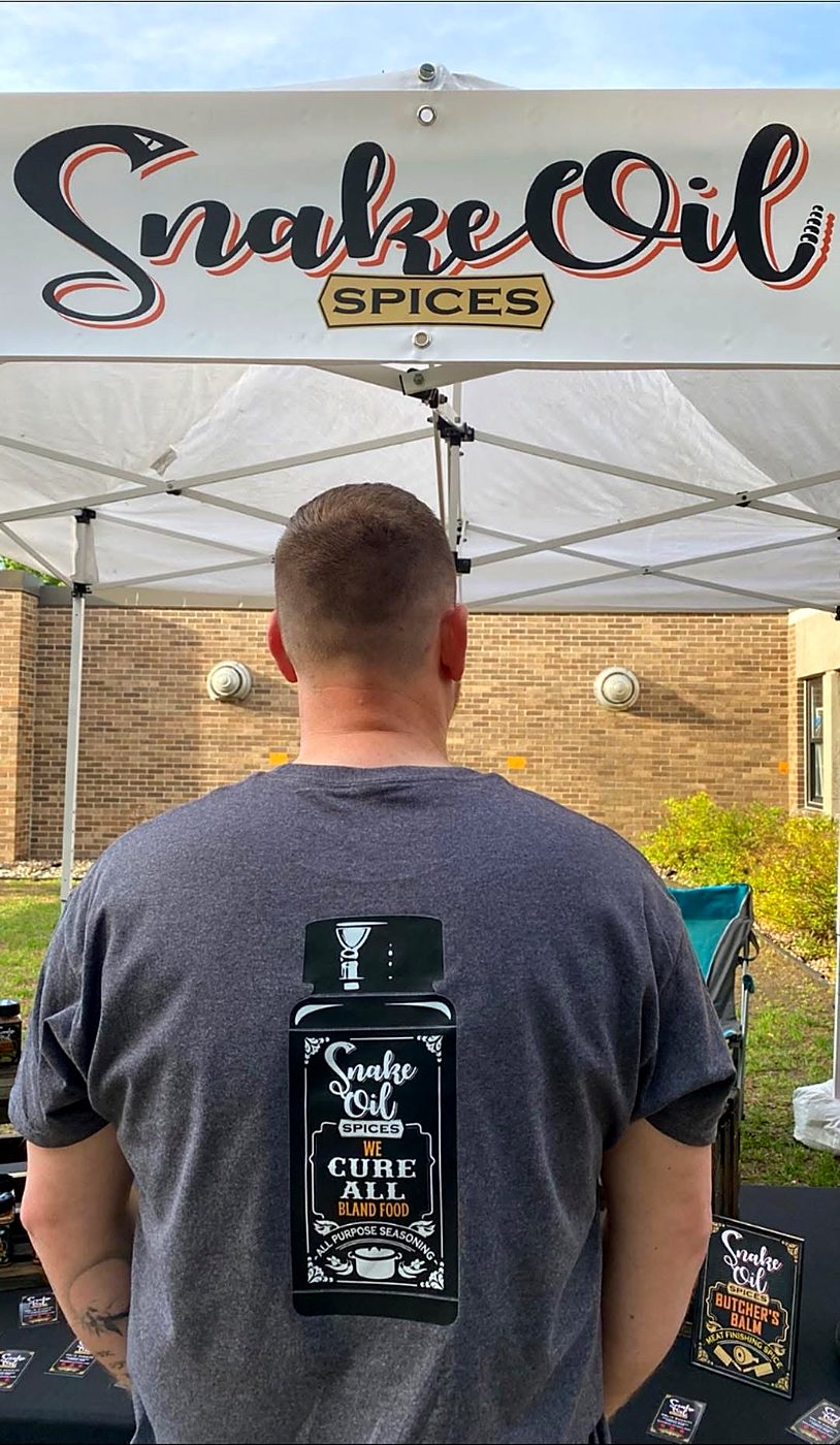 The Snake Oil Spices crew shirt — We Cure All Bland Food